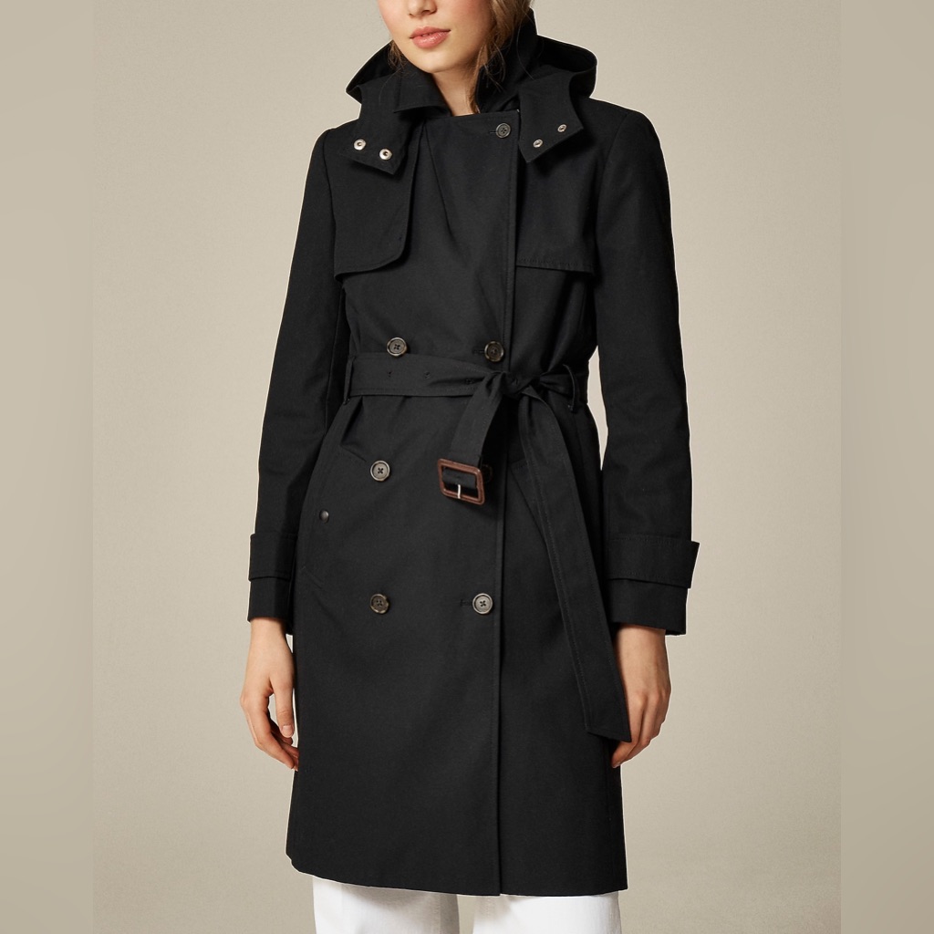 Nwt Jcrew Icon Trench Coat In Black 2 Removable Hood Water Repellent $348 Bf456